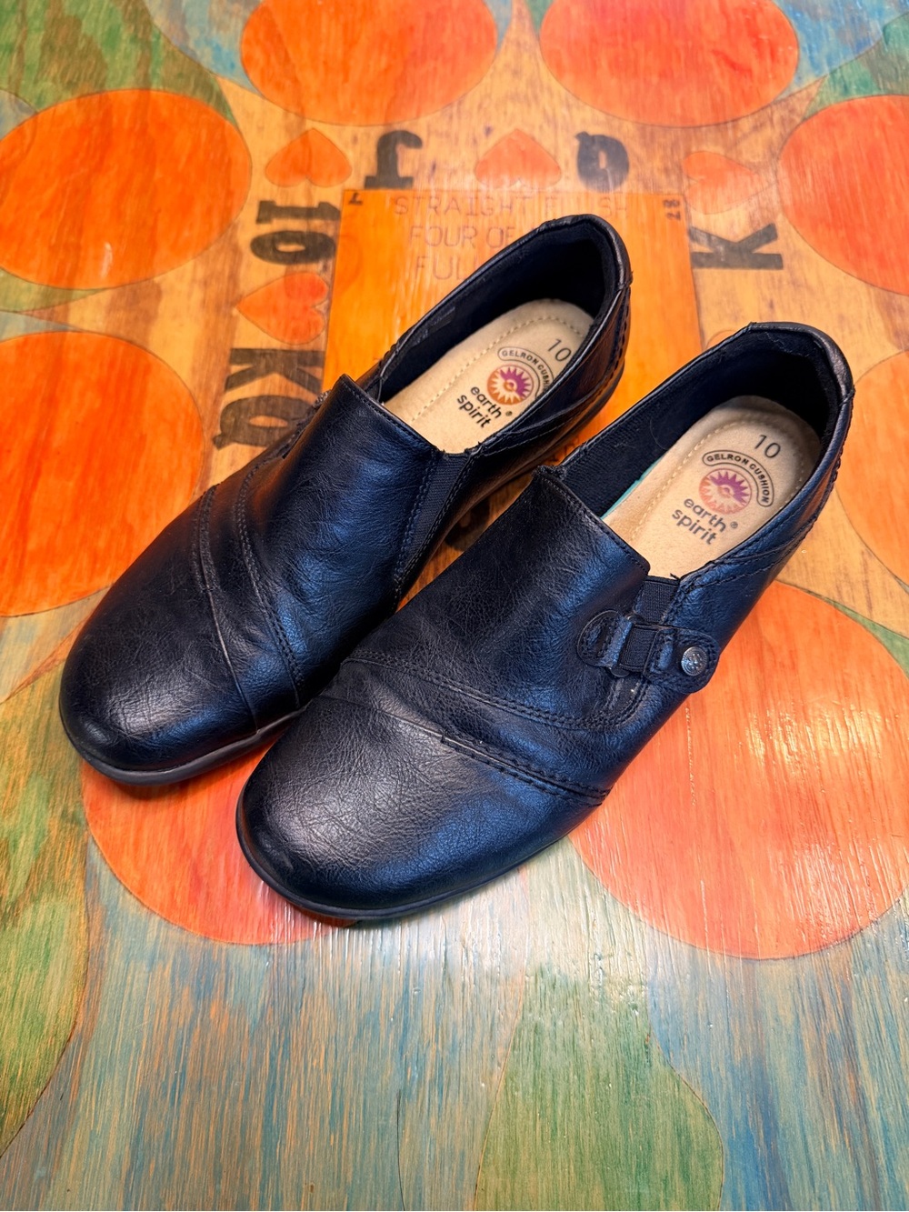 EARTH SPIRIT Gelron Cushion Black Casual Slip On Shoes Womens Size 10 Flats Casu